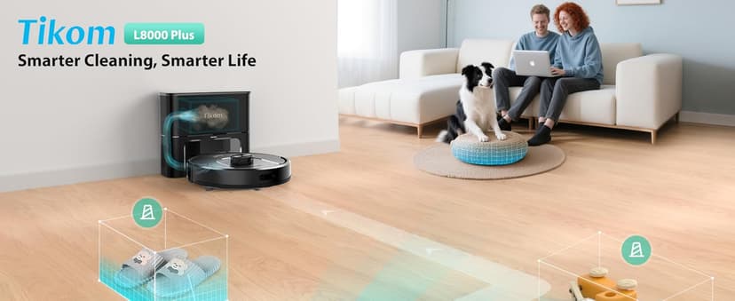 Tikom Robot Vacuum and Mop, 6000Pa Robotic Vacuum Cleaner with Self-Emptying Base, 90 Days Capacity, LiDAR Navigation, Home Mapping, Ideal for Pet Hair, Hard Floors, Carpet (L8000 Plus)
