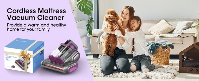 Bed Mattress Vacuum Cleaner Cordless 16Kpa Handheld Vacuum, Vacuum Cleaner with 253.7nm UV-C Light,HEPA Filter & Ultrasonic, Portable Vacuums for Sofa Bed Couch Crib Gifts for Women her Man