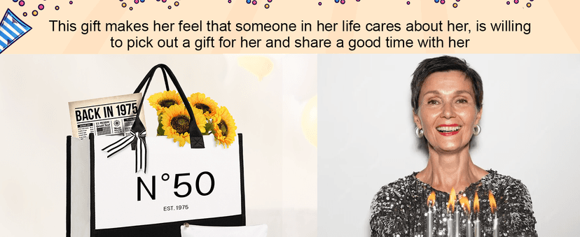 Lamyba 50th Birthday Gifts for Her, 50s Birthday Decorations for Women/Wife/Mom/Friends/Sister, no 50 Tote Bag & Cosmetic Bag & Back in 1975 Poster