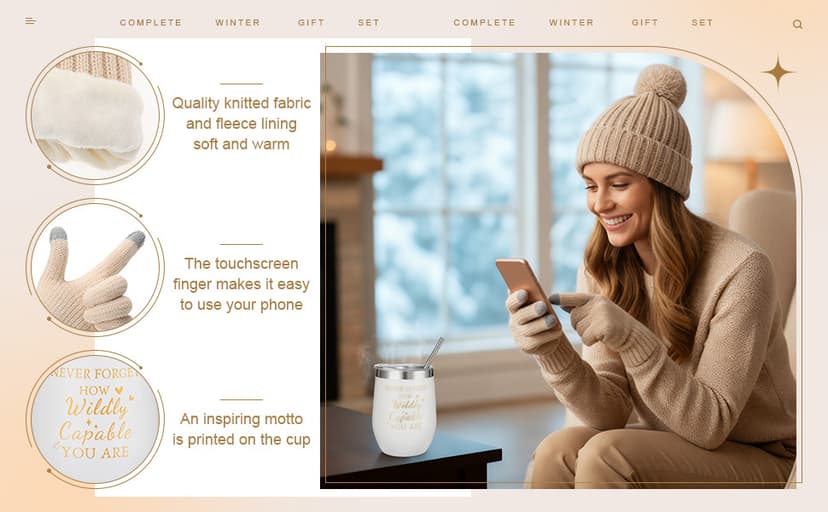 Patelai 11 Pcs Birthday Basket Gifts Set for Women Knitted Winter Beanie Hat Gloves Scarf Earmuff Tumbler Candle Fleece Socks