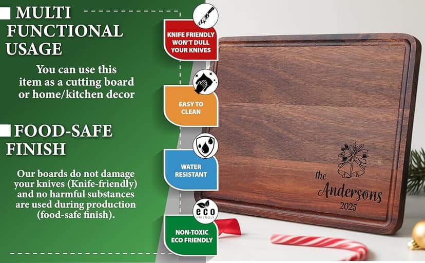 Custom Cutting Board Gift for Christmas, Engraved Wood Charcuterie Board for Housewarming, Anniversary, New Home, Wedding, Engagement, Best Gift Ideas for Couples, Parents, Women, Newlyweds