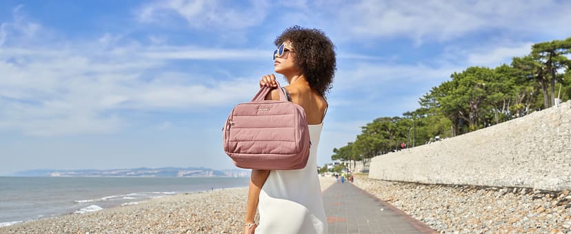 BAGSMART Travel Toiletry Bag, Lightweight Large Wide-open Travel Bag for Women, Puffy Cosmetic Makeup Bag Organizer with Handle for Accessories,Essentials, Toiletries, Dark Pink