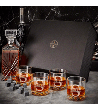 Personalized Whiskey Decanter Set with Wood Gift Box - Custom Bourbon and Scotch Gift Boxed Set