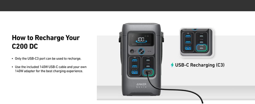 Anker SOLIX C200 DC Power Bank Station and 60W Solar Panel, 192Wh Portable Power Station, LiFePO4 Battery, 200W Solar Generator, for Outdoor, Camping, Traveling, and Emergencies