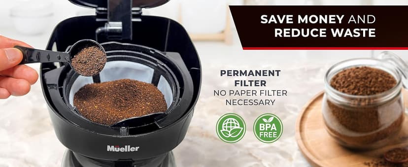 Mueller 12-Cup Drip Coffee Maker - Borosilicate Carafe, Auto-Off, Reusable Filter, Anti-Drip, Keep-Warm Function, Clear Water Level Window Coffee Machine, Kitchen Essentials & Accessories