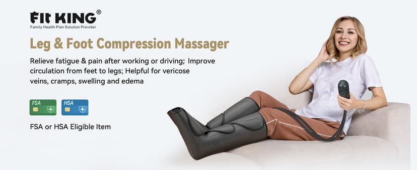 FIT KING Leg Massager for Circulation and Pain Relief, Air Compression Leg and Foot Massager to Relieve Pain Swelling Edema with 2 Size Extensions- Great Gift for Wife Mom and Friend