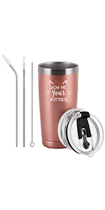 Qtencas Christmas Funny Wine Tumbler Set, 12 Oz Stainless Steel Wine Tumbler with Spoon for Women Friends Sisters Men, Gift Idea for Christmas Xmas Wedding Party, 4 Pack, Rose Gold