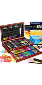 Caliart 176PCS Art Supplies Sketching Kit with 100 Sheets 3-Color Sketch Book, Graphite Colored Charcoal Watercolor & Metallic Pencils, School Supplies Gifts for Artists Adults Teens Girls Boys Kids