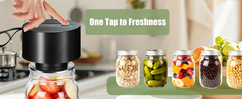 Electric Mason Jar Vacuum Sealer: Upgraded 3-in-1 Portable Vacuum Sealer Kit - for Mason Jars Vacuum Seal Bags & Containers - Ideal for Jams Pickles Dry Foods Grains Black