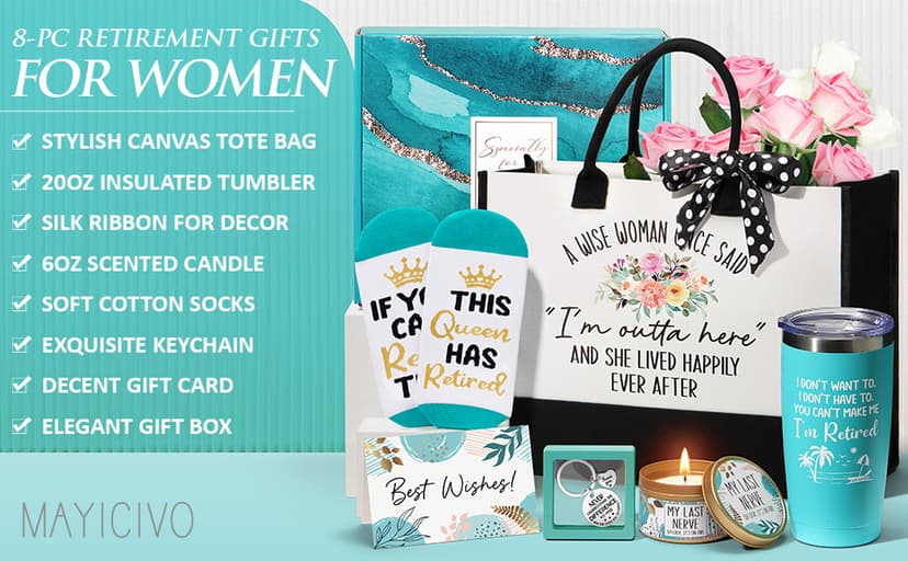 Retirement Gifts for Women 2025, Best Cool Retirement Gifts for Coworker Teacher Nurses Boss Friends Mom Grandma Retirees, Coworkers Farewell Leaving Going Away Gift with 20Oz Tumbler Canvas Tote Bag