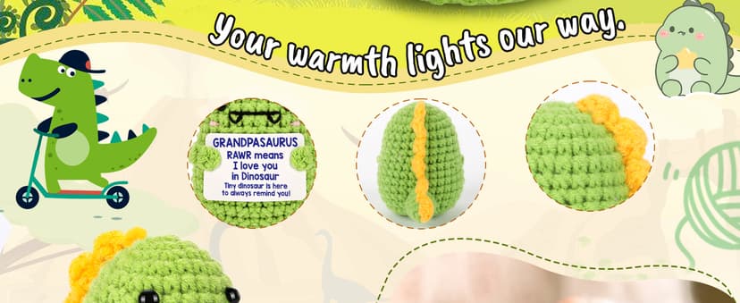 OCCdesign Mini Christmas Birthday Gifts for Grandpa from Granddaughter Grandson I Love You Grandpa Best Ever Papa Gifts Handmade Crochet Cute Small Dinosaur for Grandfather Grandparents Day