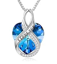 LIANYU Necklace for Womens Blue Sapphire Necklace Moon Pendant S925 Sterling Silver Crystal Jewelry for Women Pendant Birthday Gifts for Wife Gifts Valentine Anniversary