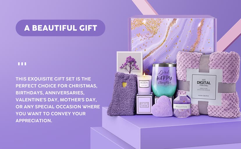 Birthday Gifts for Women, Self Care Get Well Soon Gifts, Lavender Relaxing Spa Gift Basket Care Package w Blanket, Valentines Mothers Day Christmas Gifts for Mom Grandma Wife Girlfriend Friends Sister
