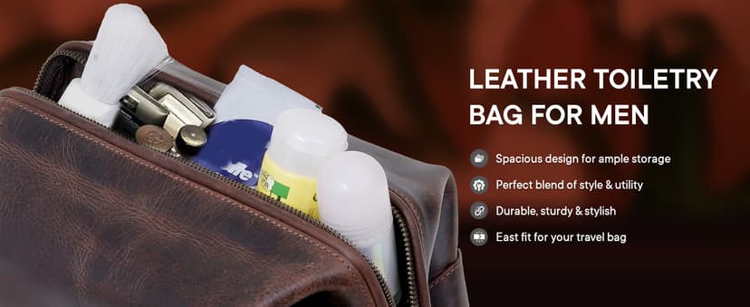 HLC Leather Toiletry Bag for Men - Best Gift for Men - Premium Genuine Leather Dopp Kit Shaving Kit Organizer Travel Kit Pouch Bag for Men - Large Size - Rustic Brown