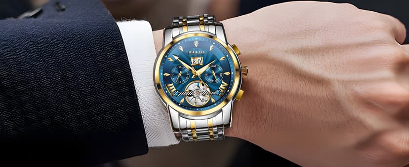 OLEVS Men Automatic Watch Stainless Steel Skeleton Mechanical Date Calendar Luxury Classic Business Waterproof Luminous Wrist Watches