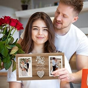 Personalized Wedding Gifts for Couples, Bridal Shower Gift for Bride, Mr & Mrs Photo Frame Holds 2pcs 4x6 Pictures, Unique Wedding Gifts for Newlyweds