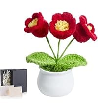 LAIDANLA Crochet Flower Potted, Pink Small Handmade Knitted Flowers Lilly of The Valley for Desk, Christmas Appreciation Birthday Gifts for Women Mom Sister Grandma Coworker Friend Teacher