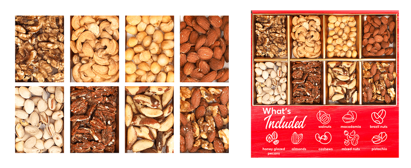 Luxurious Treats Nuts Gift Basket, Happy Birthday Nut Gifts Gourmet Collection Healthy Food Box Mixed Cravings Platter Tray Sampler Assortment Mix for Men Women