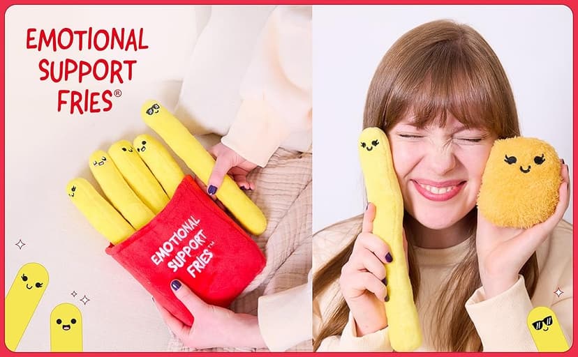Emotional Support Fries by Relatable, Cuddly Stuffed Animals and Toys, Squishy Toys and Plushies, Great Gift Ideas for Loved Ones of All Ages, Includes 5 Plushies with Carrying Basket