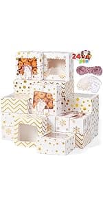 JOYIN 24PCS Christmas Cookie Boxes for Gift Giving, 8.75" x 5.75" x 2.75" Xmas Holiday Bakery Treat Boxes with Window, Kraft Cookie Tin Containers Box for Baked Goods, Cupcake, Pastry, Candy, Doughnut