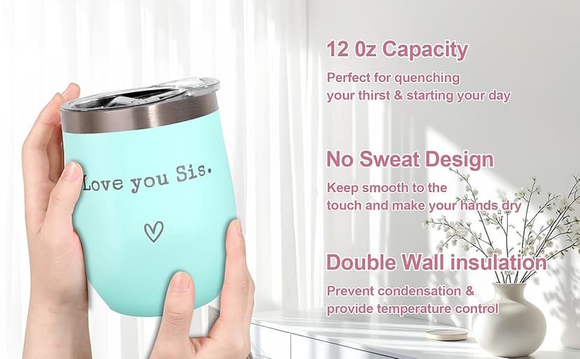 Sisters Gifts from Sister - Love You Sis - Sisters Birthday Gift - Christmas Graduation Birthday Gift for Sister, 12oz Tumbler with Straw(Mint)