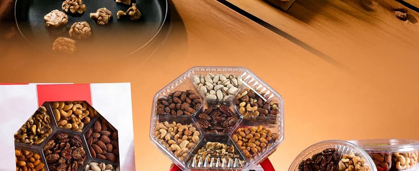 NUT CRAVINGS - Diwali Mixed Nuts Gift Basket in Red Gold Box (7 Assortments, 1 LB) Food Arrangement, Healthy Snack Care Package, Food Assortments