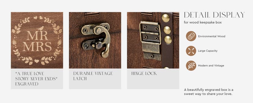 AW BRIDAL Mr and Mrs Wedding Keepsake Box for Couples, Wooden Memory Boxes with Lids, Bridal Shower Gifts for Bride Bachelorette Party, 2025 Engagement Gift for Newlyweds and Marriage Couple