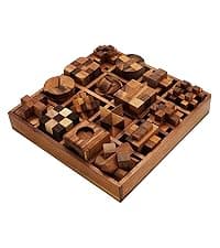 BSIRI Wooden Tic Tac Toe Game - Brain Teaser Puzzles for Adults and Unique Gifts for Kids, Coffee Table Decor Living Room Decor Modern Wood Decor, Classic Board Games for Family (5.5 Inch)