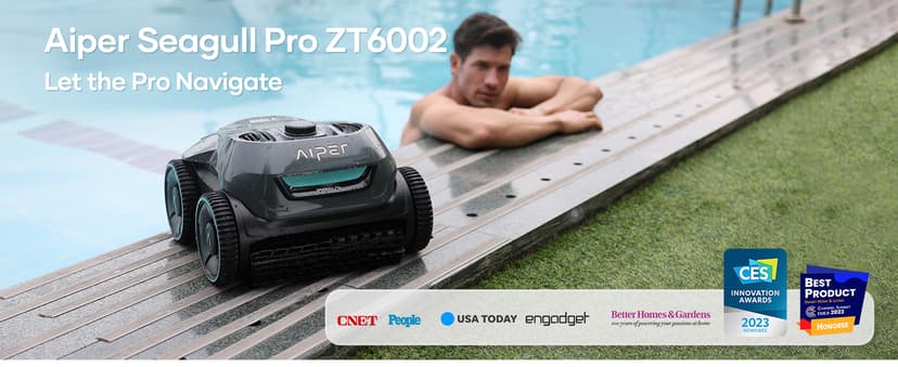 AIPER Cordless Robotic Pool Cleaner, WavePath Navigation, Wall-Climbing, Quad-Motor, 150 mins Runtime for Inground Pools up to 1,600 sq.ft, Seagull Pro ZT6002 (Renewed)