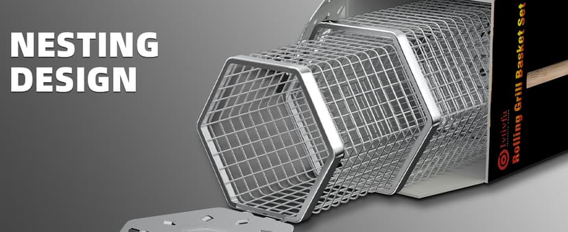 Rolling Grill Basket, Removable Wooden Handle, 304 Stainless Steel, Nesting Grilling Tools, Smoker BBQ Accessories for Vegetable, Outdoor Cooking Camping, Birthday Gifts for Men Dad Husband