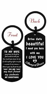 ENGZHI Love Wife Gifts, Drive Safe I Love You Keychain for Mothers Day Anniversary Valentines Christmas