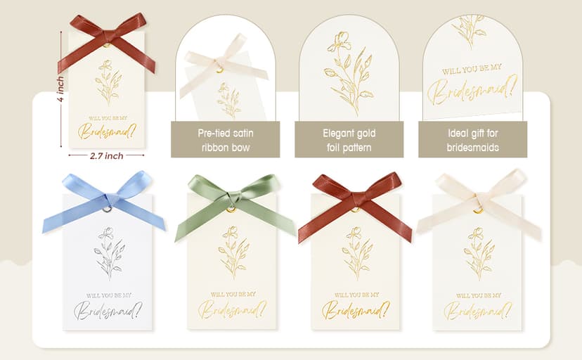 11 Pcs Bridesmaid Proposal Card with Ribbon Bow Floral Metallic Bridal Gift 8 Will You Be My Bridesmaid 2 Maid of Honor 1 Matron of Honor Invitation for Bridal Shower(White, Sage Green)