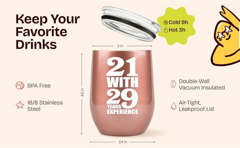 KLUBI 50th Birthday Gifts for Women Funny - 12 Ounce 21 with 29 years Experience Wine Glass 50th Birthday Gifts for Her, 50 Year Old Gift, 1975 Birthday Gifts For Women Turning 50