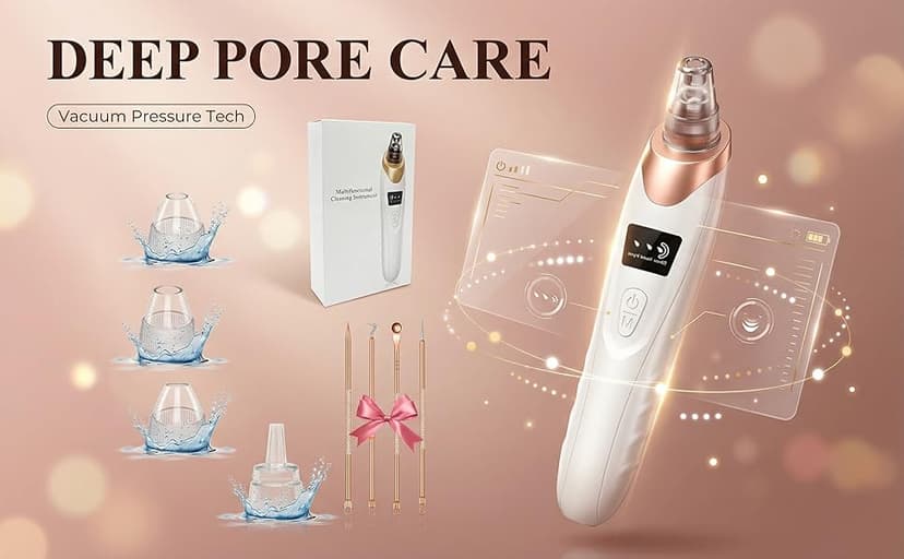 2026 Pore Vacuum, USB Rechargeable Blackhead Remover Vacuum,3 Levels Adjustable Pore Vacuum Blackhead Remover, with 5 Suction Power,6 Probes,Face Vacuum Pore Cleanser for Women & Men-White
