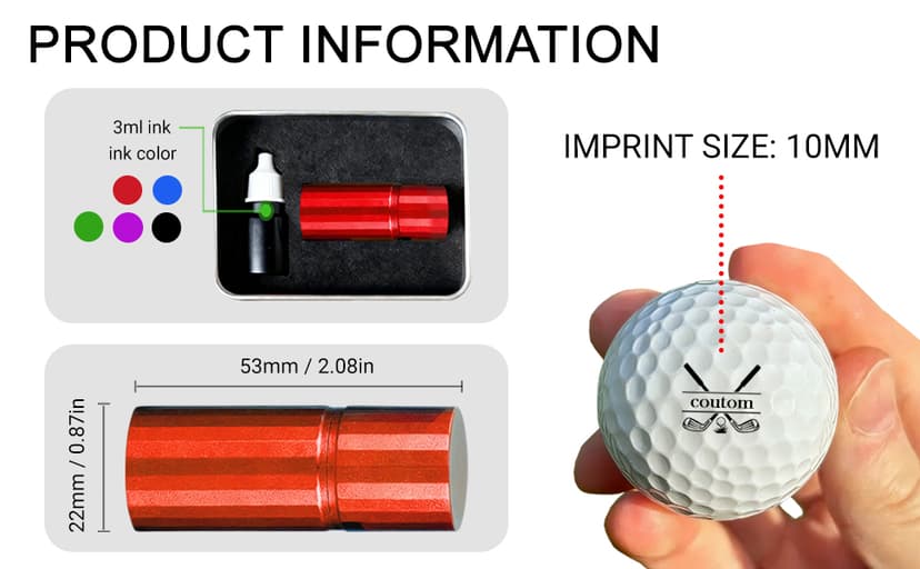 Golf Ball Stamp Personalized - Custom Monogram Logo & Name Marker with Durable Waterproof Ink, Reusable Stamper for Golfers, Men, Women Gifts, Unique Golf Accessories for Retirement, Birthday, Party