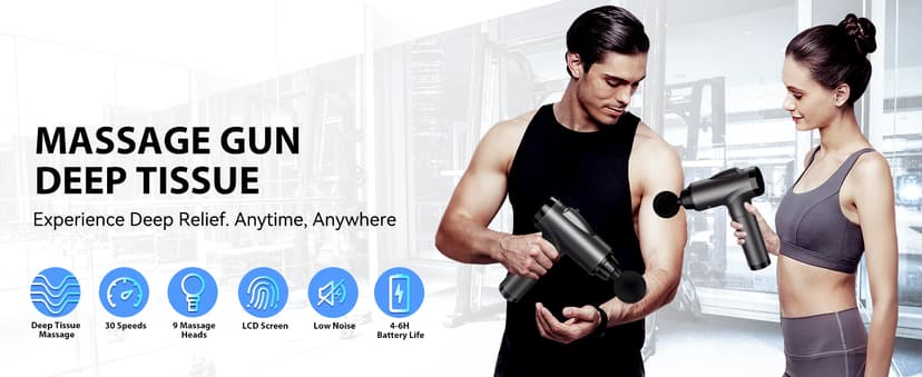Massage Gun Deep Tissue, Handheld Electric Muscle Massager, High Intensity Percussion Massage Device for Pain Relief with 9 Attachments & 30 Speed(Grey)