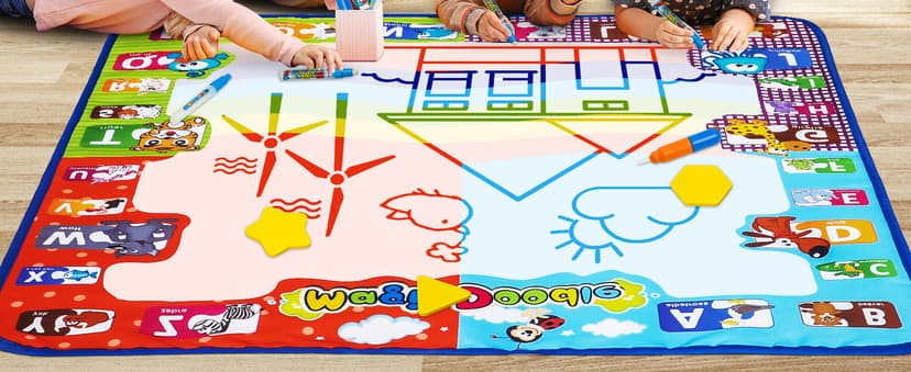 KIZZYEA Toys for 2 3 4 5 Years Old Boys Girls, Water Doodle Mat for Kids, Large Coloring Painting Writing Mat with Neon Colors, Educational Toys Christmas Birthday Gifts for Age 2-4, 3-5 Toddlers