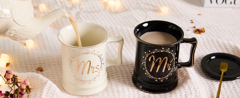 Luspan Wedding Gifts, Mr and Mrs Coffee Mug Gifts for Couples, Bride and Groom