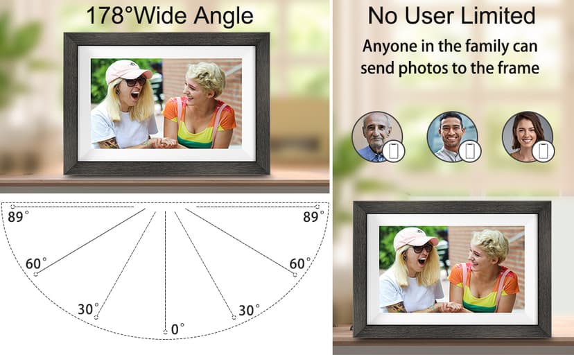 Frameo 10.1 inch Digital Picture Frame WiFi Smart Digital Photo Frame Wood IPS HD 1280 * 800 1080P Touch Screen Auto-Rotate Easy Setup to use Free Share Photos and Videos Gift for mon Father Women