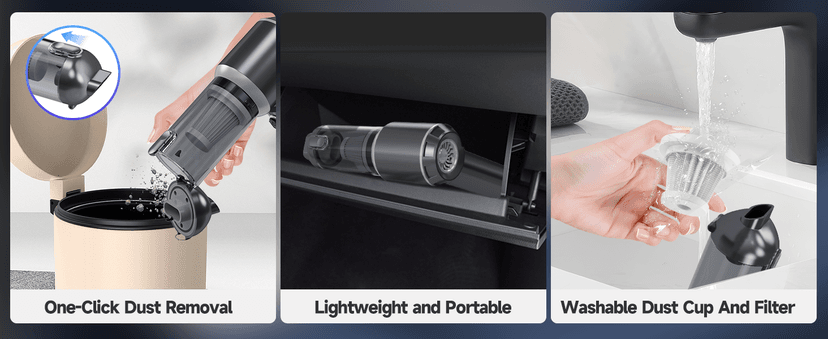 Car Vacuum Portable Cordless, Small Handheld Vacuum Cleaner with 24000PA High Power Suction, Mini Vacuum Cordless Rechargeable with One-Touch Empty, 10-in-1 Hand Vac for Car Home Office Dust