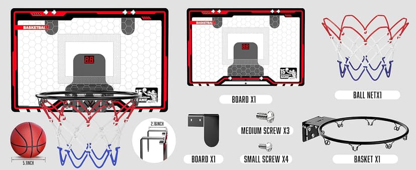HopeRock Indoor Basketball Hoop for Kids, Over The Door Mini Basketball Hoops, with LED Light, Scoreboard, Birthday Toys Gifts for 5 6 7 8 9 10 11 12+ Year Old Boys