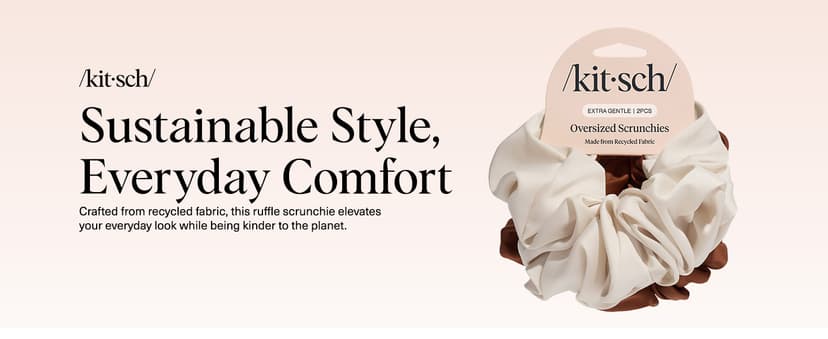 Kitsch Recycled Satin Oversized Scrunchies – Large Hair Scrunchies for Women, Eco-Friendly Hair Ties & Ponytail Holders | Ideal Gifts for Women - Camel & Cream, 2pc Set