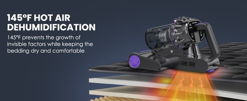 Mattress Vacuum, Bed Vacuum Cleaner with 16Kpa Suction 253.7nm UV-C Light, 145°F Heat & 30000 RPM/Min Tapping, HEPA Filter & Ultrasonic, 600W Powerful Vacuums for Bed, Sofa, Couch(Corded)