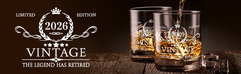 Retirement Gifts for Men Whiskey Glass Set - The Legend Has Retired 2025 - Retirement Party Decorations, Supplies - Gifts Ideas for Him, Dad, Husband, Friends - Wood Box & Whiskey Stones & Coaster