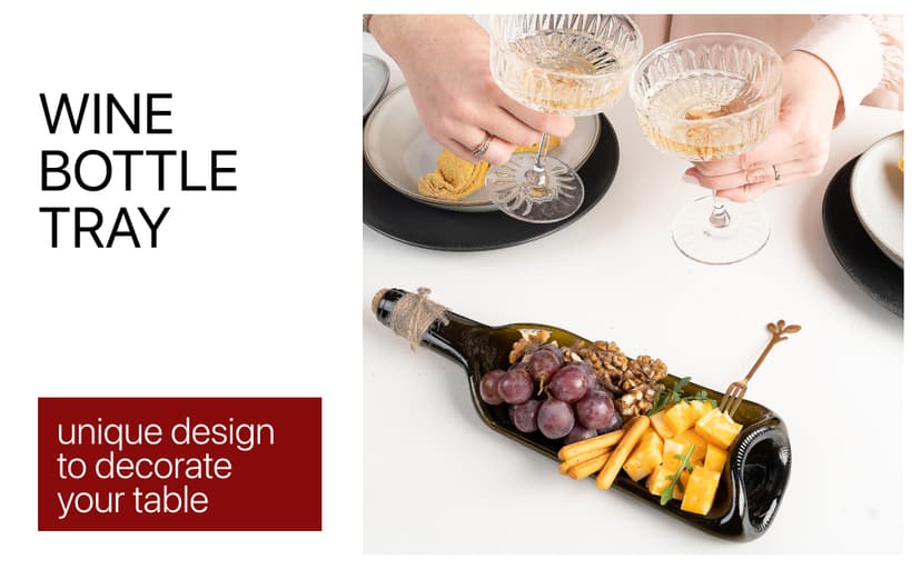 Melted Wine Bottle Serving Boards; Decorative Rectangle Serving Trays for Home Decor; Small Cheese Platter Serving Board; Unique Cheese and Cracker Tray for Dinner Party