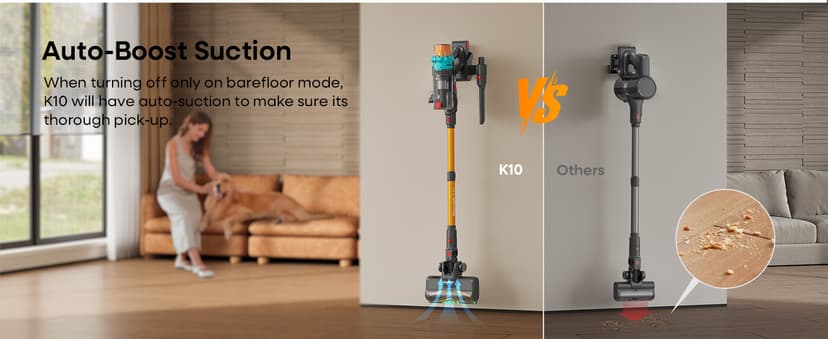 ElecKeys Cordless Vacuum Cleaner, 600W 50KPA 70Mins Self-Standing Vacuum Cleaners for Home, Stick Vacuum with Touch Screen, Upgraded Anti-Tangled Vacuum Cordless for Pet Hair, Floors, Carpets, Gold