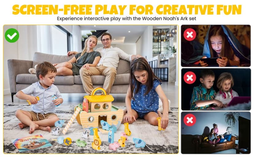 Wooden Noah’s Ark Toy - Baptism Gifts for Baby Girl, Boys & Kids | Fun Colorful Christening & Baptismal Gifts for Boys & Girls | Christian & Catholic Baby Gifts | Noahs Ark Toys for Toddlers from 2