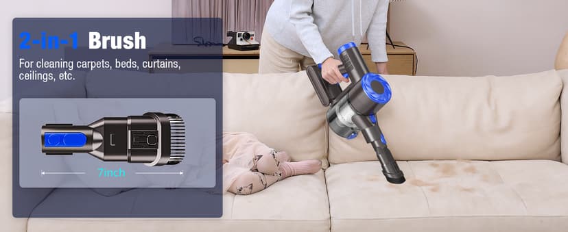 Cordless Vacuum Cleaner, Upgraded 40Kpa Stick Vacuum Cleaners for Home, 8 in 1 Lightweight with Self-Standing, 1.5L Dust Cup & Anti-tangle, Rechargeable Vacuum for Hard Floors Carpets Pet Hair