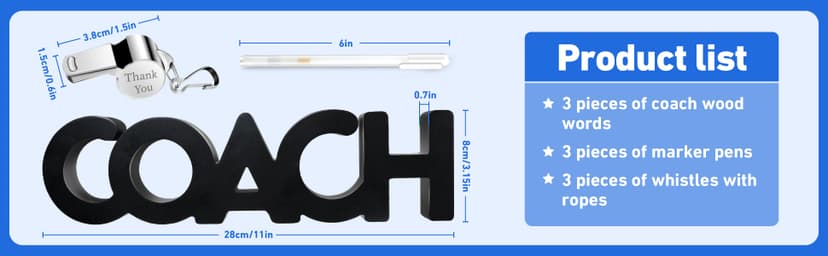 Amyhill 9 Pcs Coach Gifts Football Soccer Coaches Gifts Thank You Coach Wood Sign Whistle Stainless Steel Whistle with Rope White Marker Pen Christmas Thanksgiving Gift for Men Women Football Sports