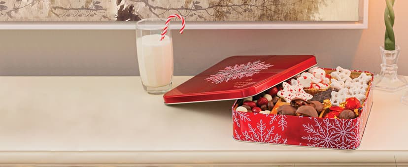 Bonnie and Pop's Holiday Tin- with Assorted Christmas Chocolate, Nuts, Bark, Truffles – Festive, Corporate, Family, Gift Basket Idea for Men and Women